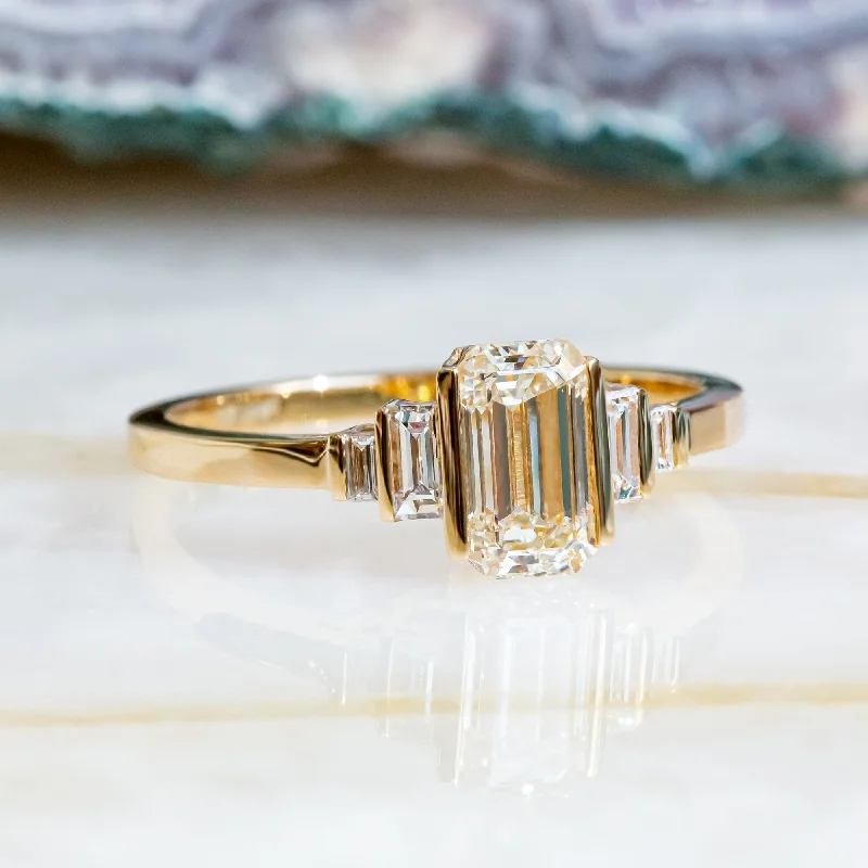 stylish engagement rings for women -stylish engagement rings for women -Sagitta- Art Deco Vintage Natural Emerald Cut Diamond Engagement Ring