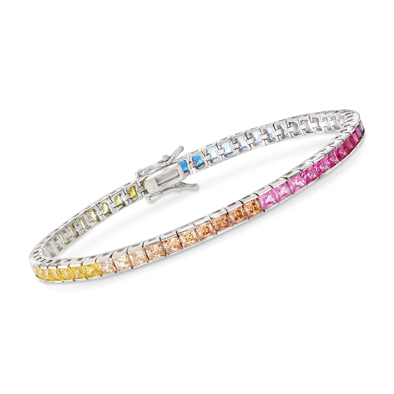 gemstone bracelets for women -gemstone bracelets for women -Ross-Simons Princess-Cut Rainbow Simulated Sapphire Tennis Bracelet in Sterling Silver