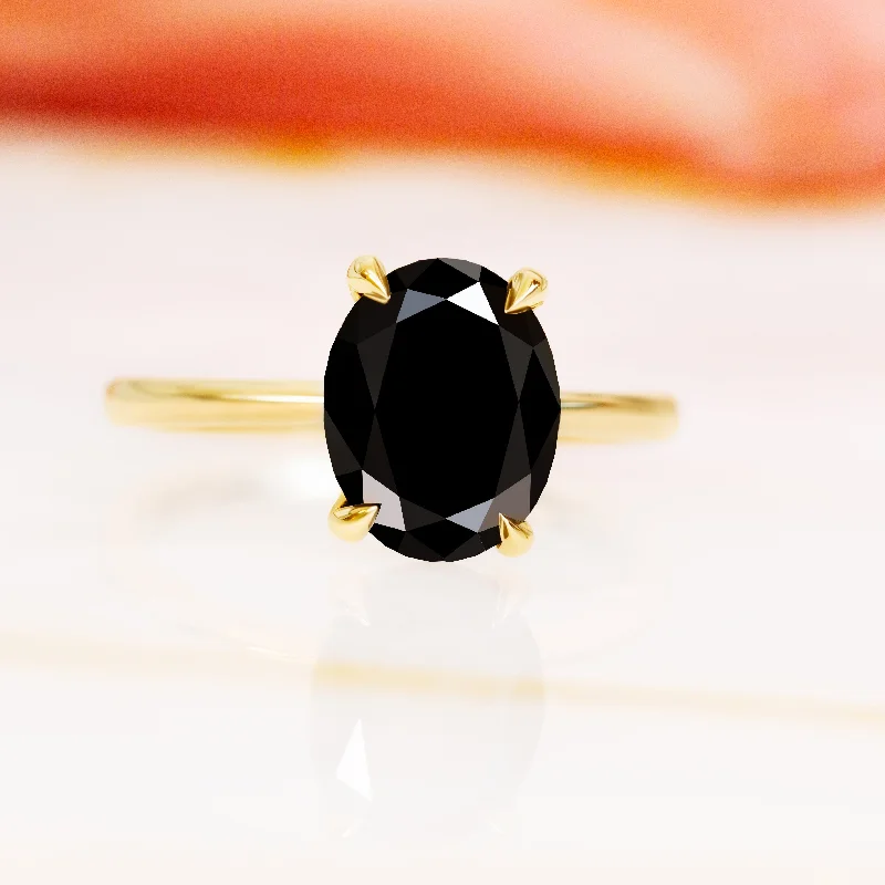 women’s contemporary engagement rings -women’s contemporary engagement rings -Boötes - Solitaire Natural Black Diamond Oval Engagement Ring in Yellow Gold