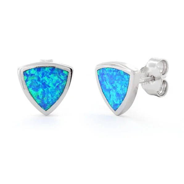 simple stud earrings for women -simple stud earrings for women -Sterling Silver Lab Opal Trillion Earrings