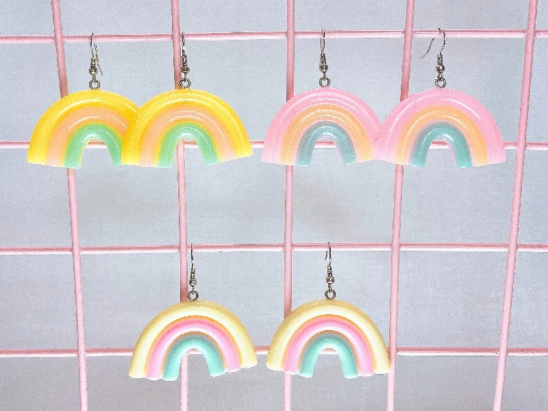 custom hoop earrings for women -custom hoop earrings for women -Pastel Rainbow Arc Earrings (3 Colors)