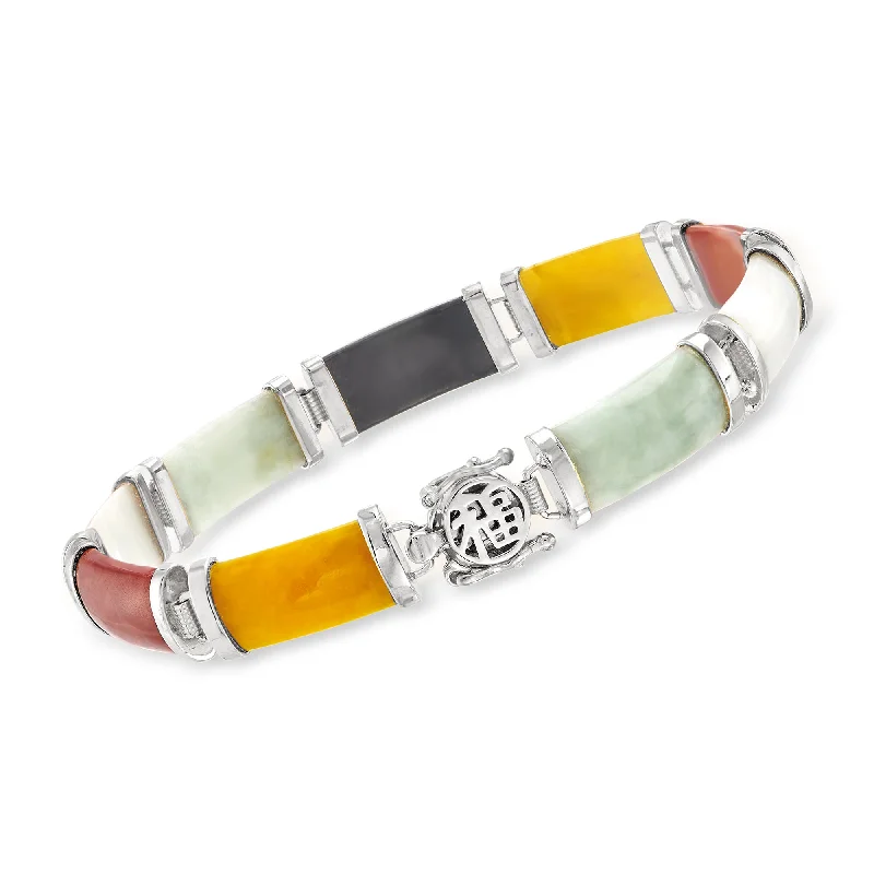 luxury bangles for women -luxury bangles for women -Ross-Simons Multicolored Jade "Good Fortune" Bracelet in Sterling Silver