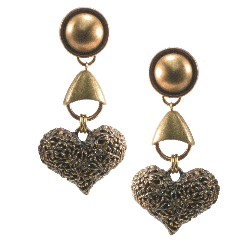 sterling silver earrings -sterling silver earrings -#924e Gold Floral Heart Drop Earrings