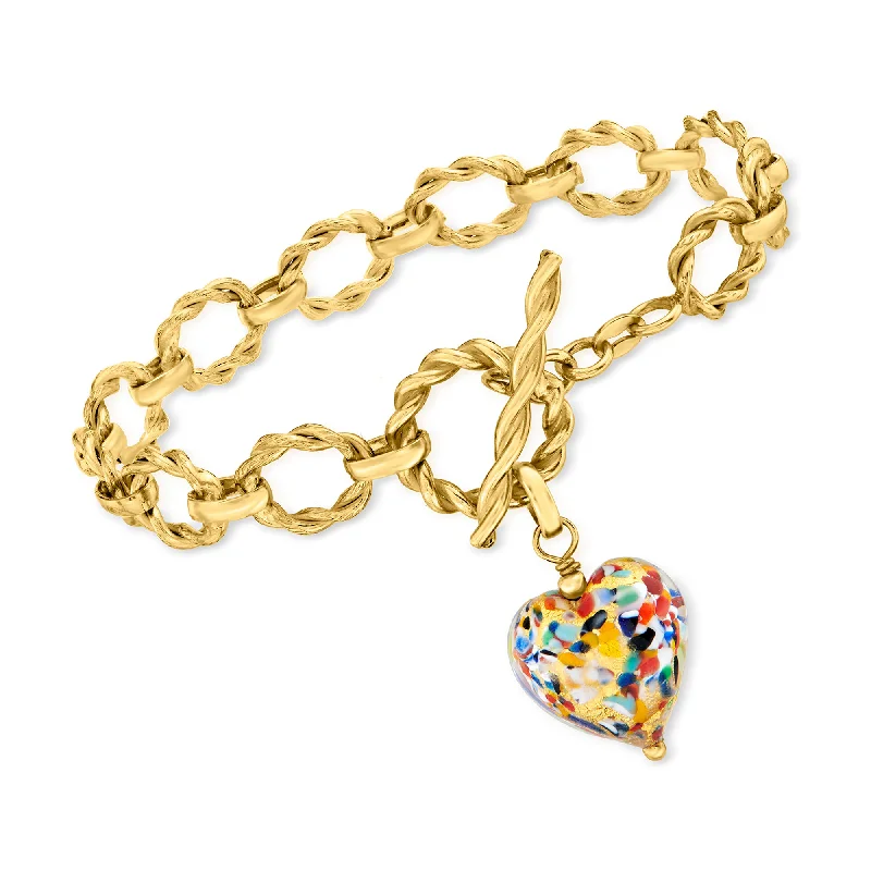 modern women’s bangles -modern women’s bangles -Ross-Simons Italian Multicolored Murano Glass Heart Bracelet in 18kt Gold Over Sterling