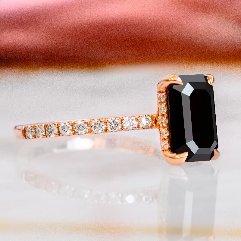 high-end engagement rings -high-end engagement rings -Kitana- 2.2 Carats  Natural Black Diamond Emerald Cut Engagement Ring