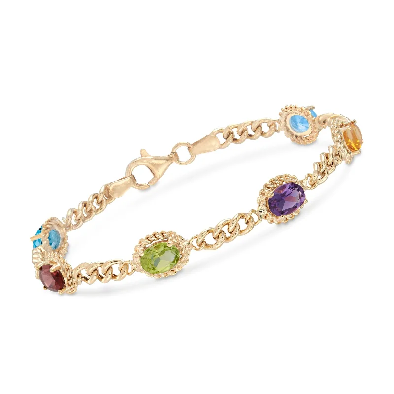 charm bracelets for women -charm bracelets for women -Ross-Simons Multi-Stone Link Bracelet in 18kt Gold Over Sterling Silver