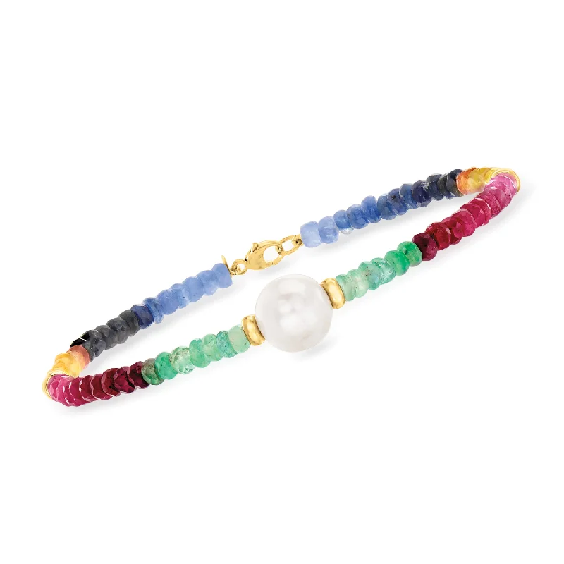 personalized bangles for women -personalized bangles for women -Ross-Simons Multicolored Sapphire and 9.5-10.5mm Cultured Pearl Bracelet in 14kt Yellow Gold