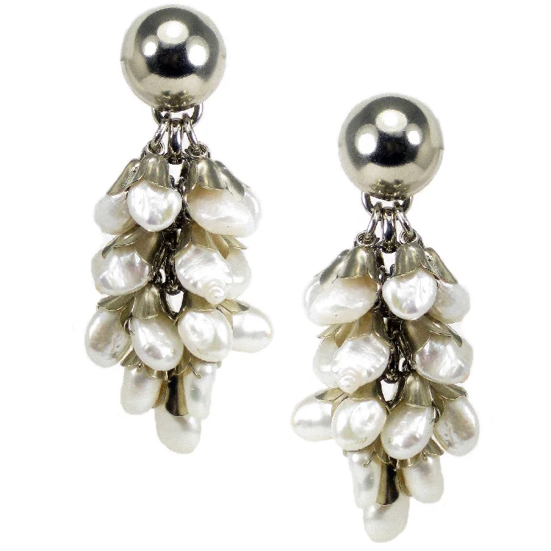 classic gold hoop earrings -classic gold hoop earrings -#788e Silver Tone & Fresh Water Pearl Cluster Drop Earrings