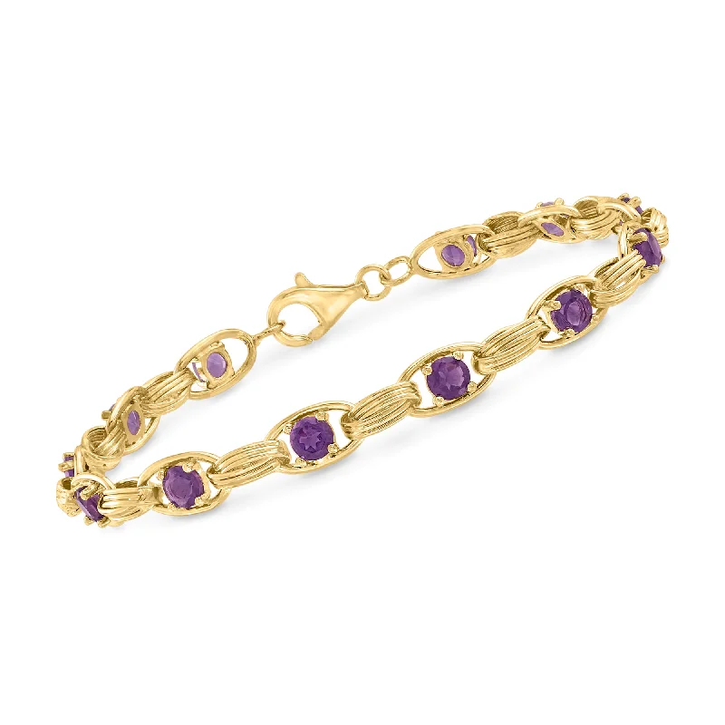 women’s bangle bracelets for parties -women’s bangle bracelets for parties -Ross-Simons Amethyst Oval-Link Bracelet in 14kt Yellow Gold