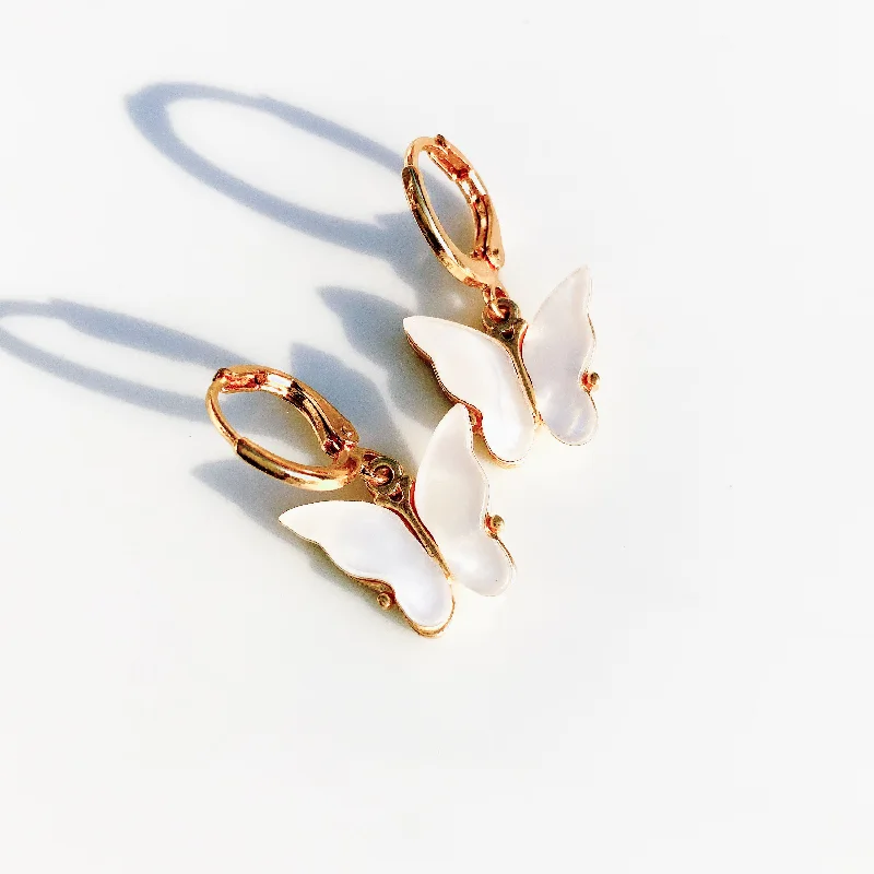 large hoop earrings -large hoop earrings -WHITE PEARL SHELL BUTTERFLY GOLD PLATED HOOP EARRINGS