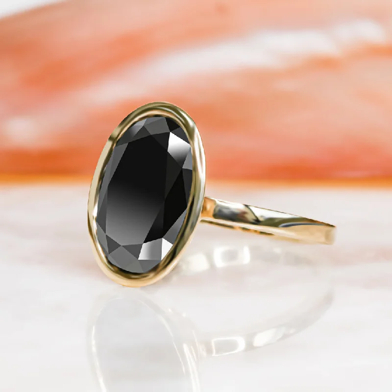 radiant engagement rings -radiant engagement rings -Night Crawler  Bezel  Natural Black Diamond Oval Engagement Ring