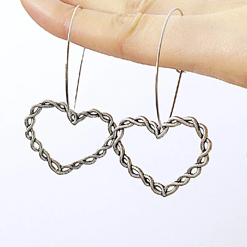 large hoop earrings -large hoop earrings -SILVER HEART HOOP EARRINGS