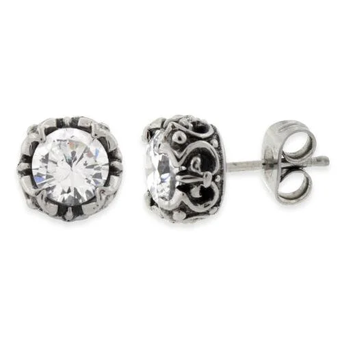 trendy statement earrings for women -trendy statement earrings for women -Stainless Steel Crown Clear CZ Stud Earrings