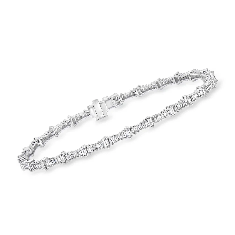 stacked gold bangles -stacked gold bangles -Ross-Simons Baguette Diamond Bracelet in 14kt White Gold