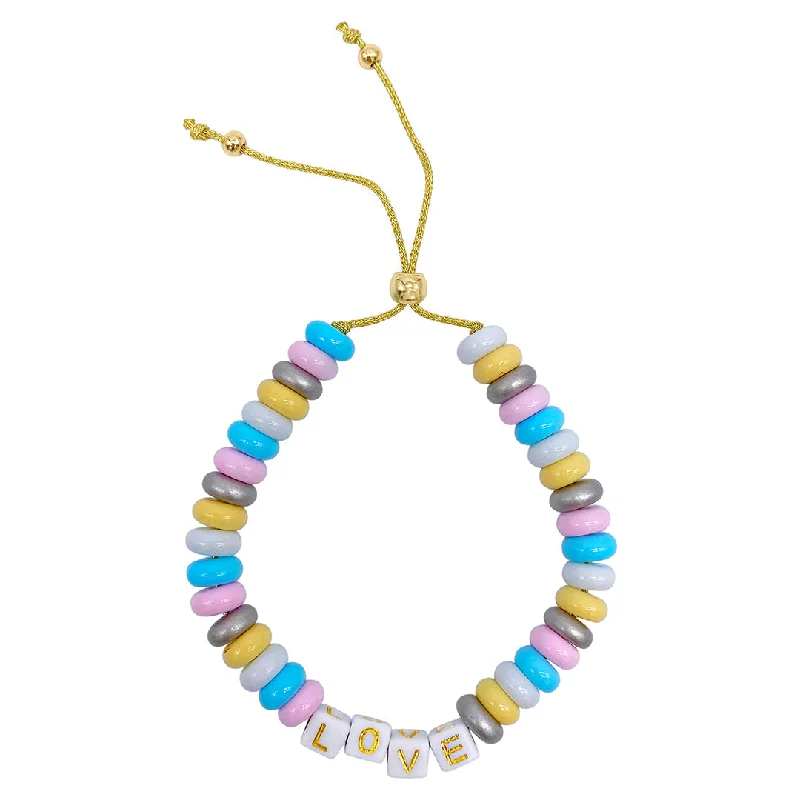 colorful gemstone bangles -colorful gemstone bangles -Adornia Pastel Donut Bead "Love" Bracelet