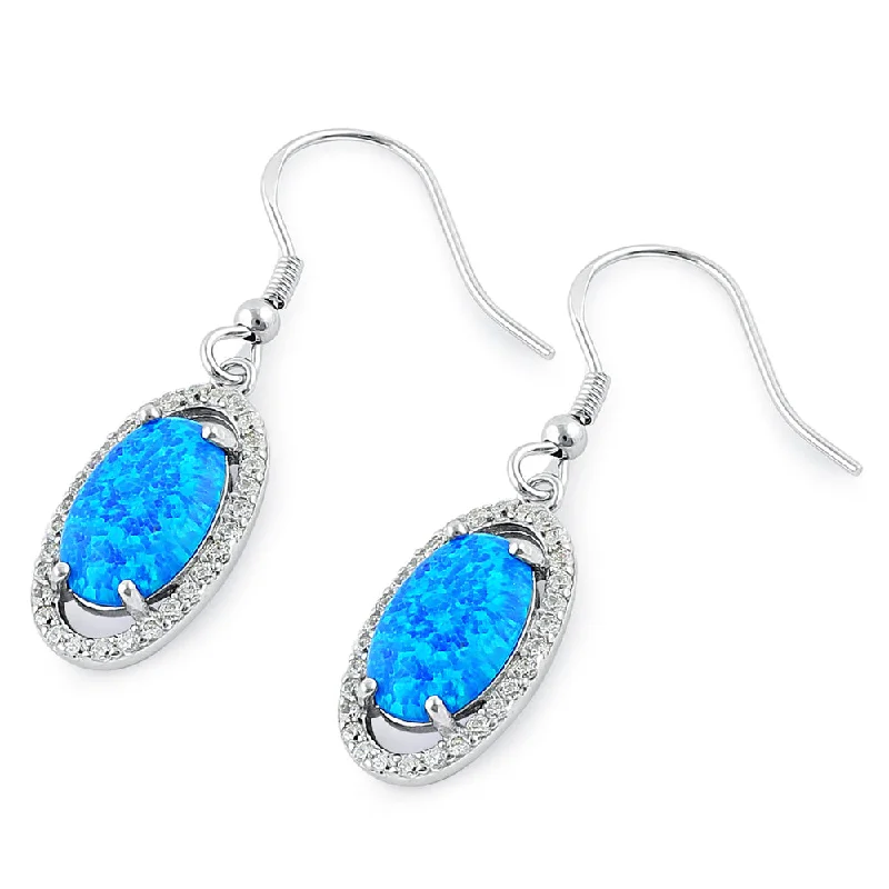 classic gold hoop earrings -classic gold hoop earrings -Sterling Silver Blue Lab Opal & Clear CZ Oval Hook Earrings