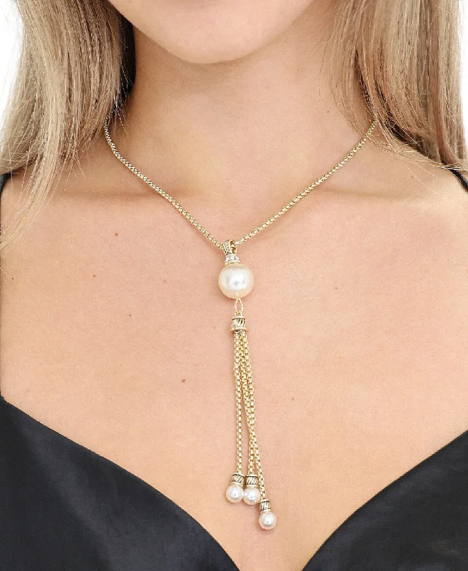 gold necklaces for women -gold necklaces for women -Lariat Necklace w/ Faux Pearls