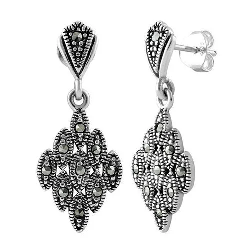 stylish earrings for women -stylish earrings for women -Sterling Silver Marquise Marcasite Earrings