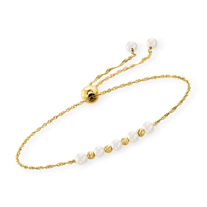 boho chic bangles for women -boho chic bangles for women -Ross-Simons 3-3.5mm Cultured Pearl Bolo Bracelet in 14kt Yellow Gold