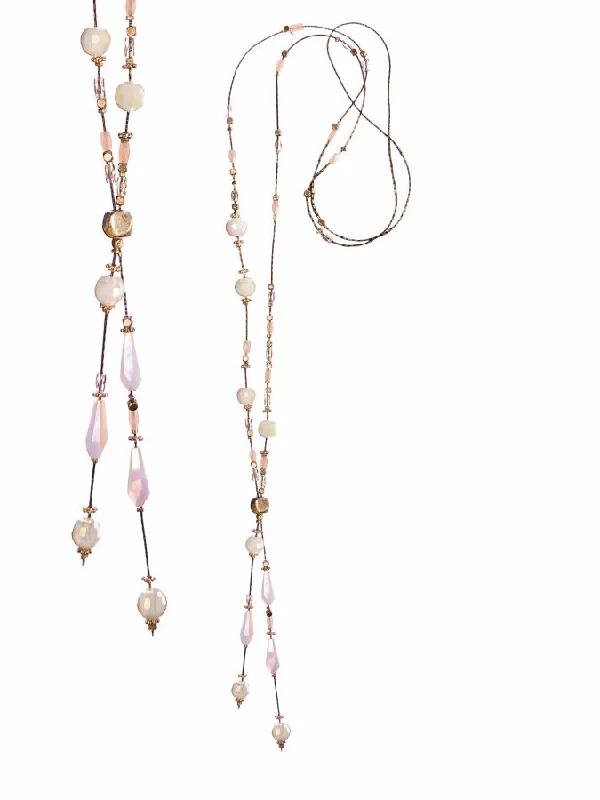 delicate crystal necklaces for women -delicate crystal necklaces for women -Hot Tomato Lariat Style Fab Bead Collective Necklace with Rose/Nude/Gold Beads