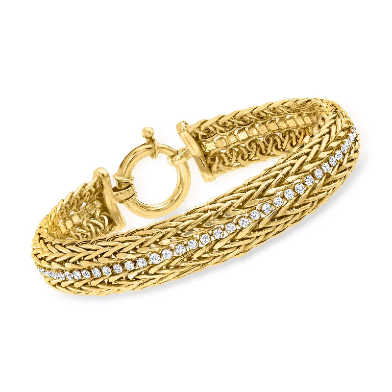 matching bracelet sets for women -matching bracelet sets for women -Ross-Simons CZ 2-Row Wheat Chain Bracelet in 18kt Gold Over Sterling