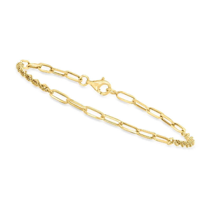 hand-crafted bangles -hand-crafted bangles -Canaria 3mm 10kt Yellow Gold Alternating Paper Clip Link and Rope Chain Bracelet