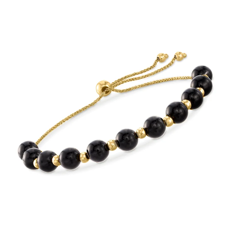 women’s statement bangles -women’s statement bangles -Ross-Simons Black Onyx and 14kt Yellow Gold Bead Bolo Bracelet