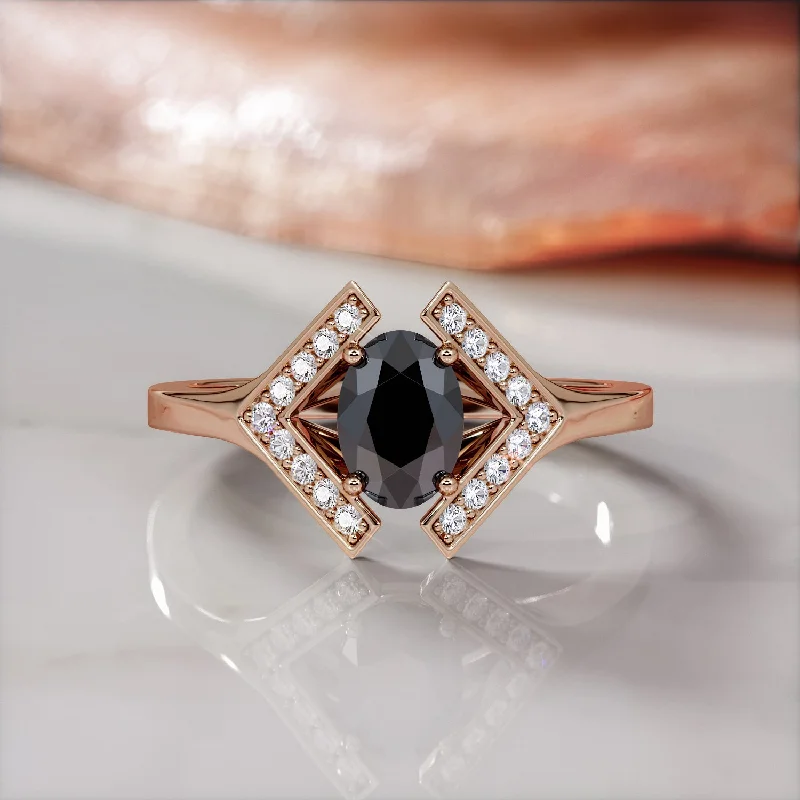 customized engagement rings -customized engagement rings -Mystery Soire'e - Geometric Natural Black Diamond Oval Engagement Ring