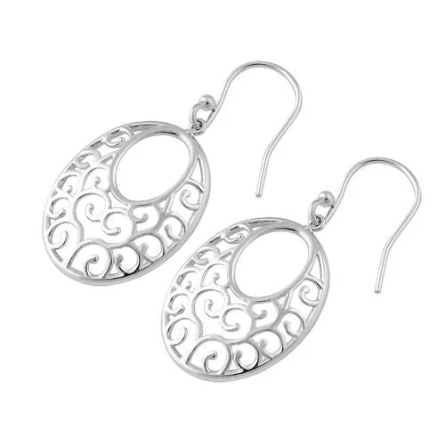 elegant drop earrings for women -elegant drop earrings for women -Sterling Silver Curly Heart Hook Earrings