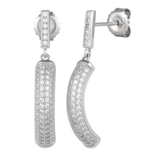 bold earrings for women -bold earrings for women -Sterling Silver Pave C Shape CZ Dangle Earrings