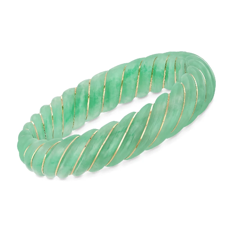 trendy bangle bracelets -trendy bangle bracelets -Ross-Simons Carved Green Jade Bangle Bracelet With 14kt Yellow Gold