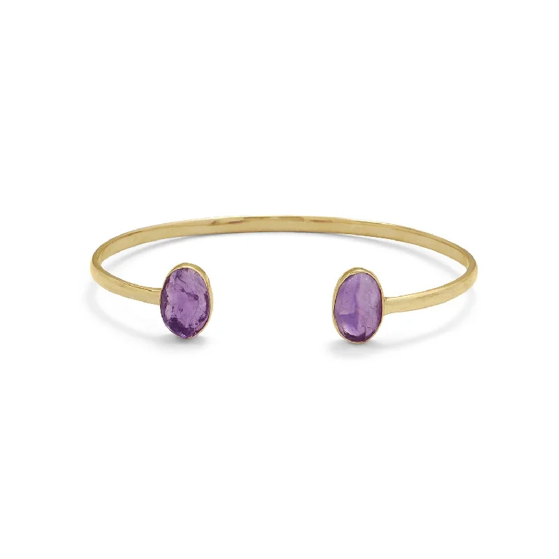 bangle bracelets for women -bangle bracelets for women -18k Gold Amethyst Oval Open Cuff Bangle