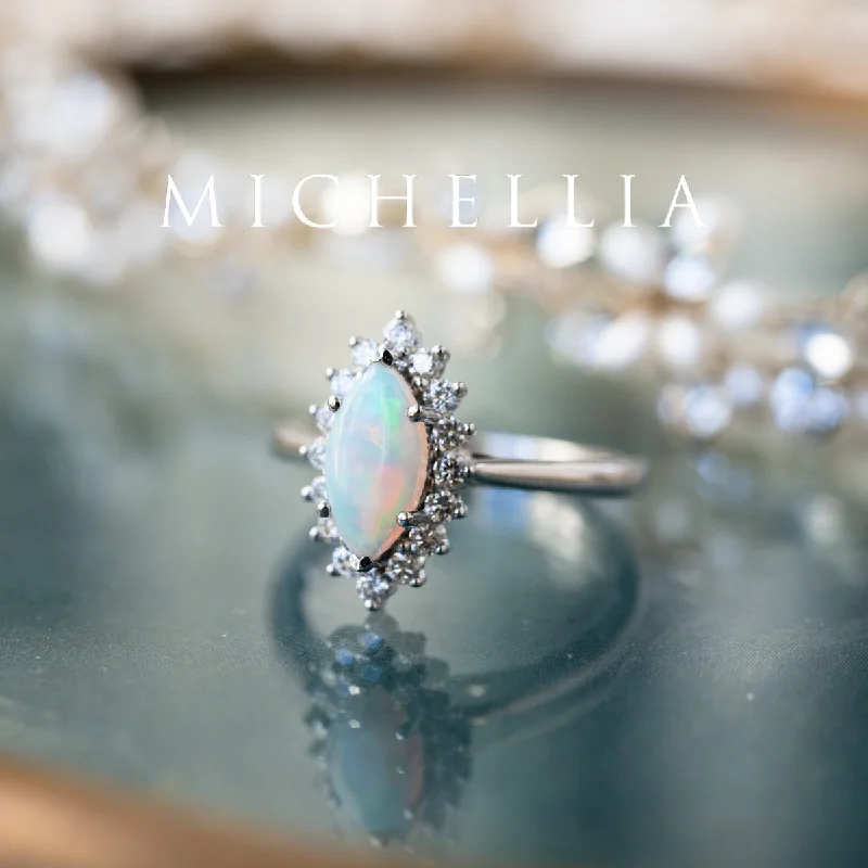 alternative gemstone engagement rings -alternative gemstone engagement rings -[Helena] Australian Opal & Diamonds Marquise Engagement Ring, One of A Kind & Ready-to-Ship