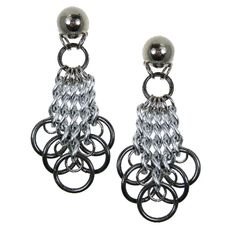 chic earrings for women -chic earrings for women -#1107e Silver Tone Chain & Ring Tassel Earrings