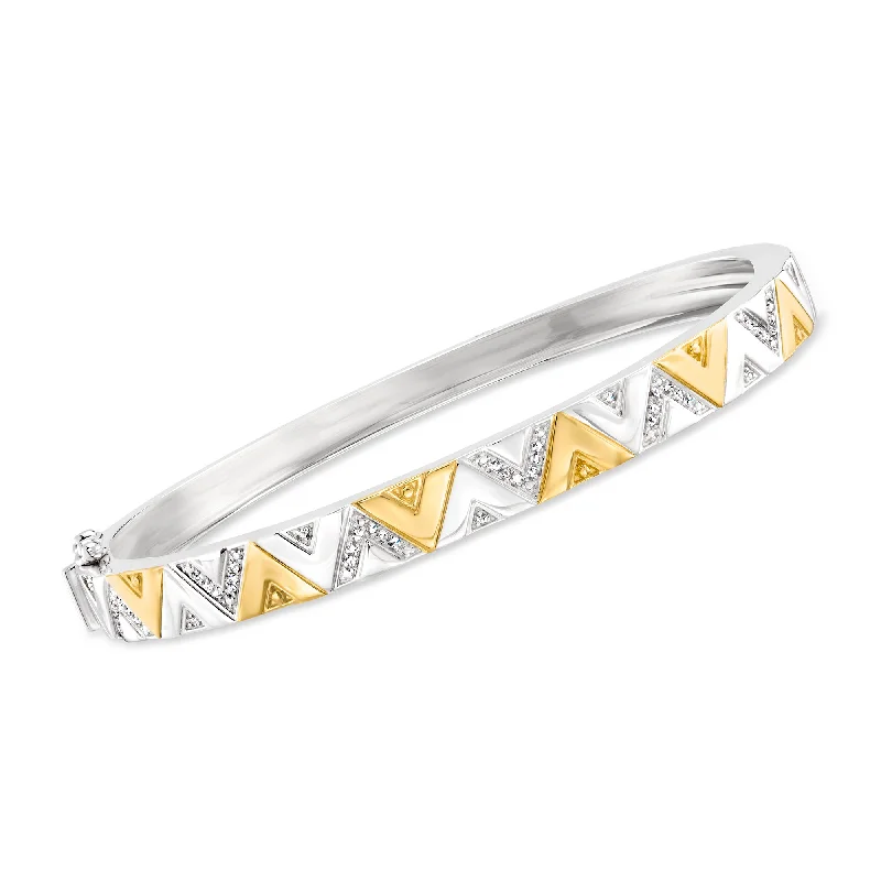 engraved bangle bracelets -engraved bangle bracelets -Ross-Simons Diamond Chevron Bangle Bracelet in 2-Tone Sterling Silver