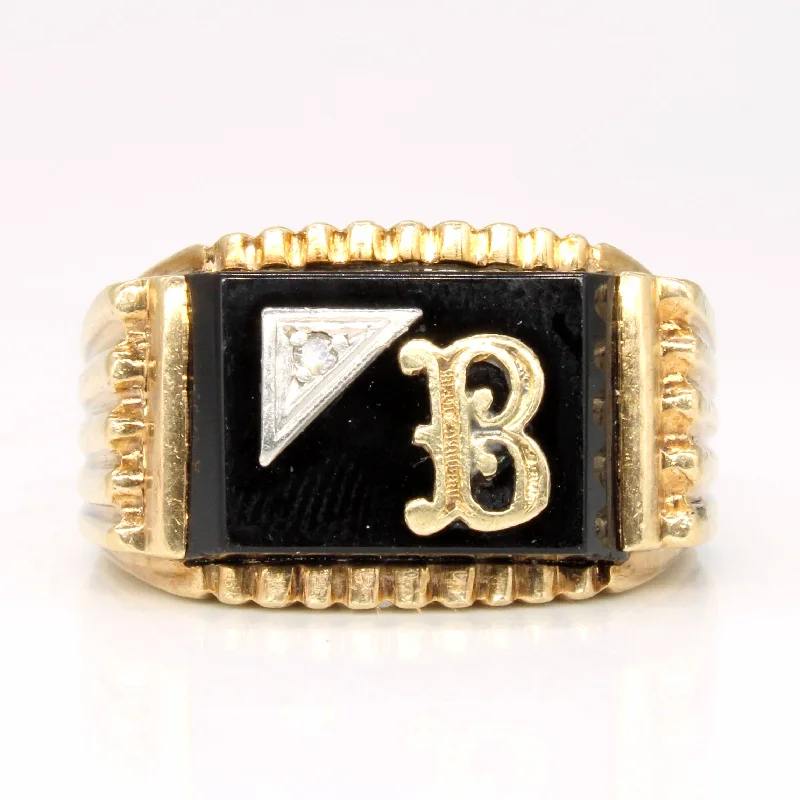 chunky rings for women -chunky rings for women -Onyx & Diamond 'B' Initial Ring | 4.00ct, 0.01ct | SZ 8 |