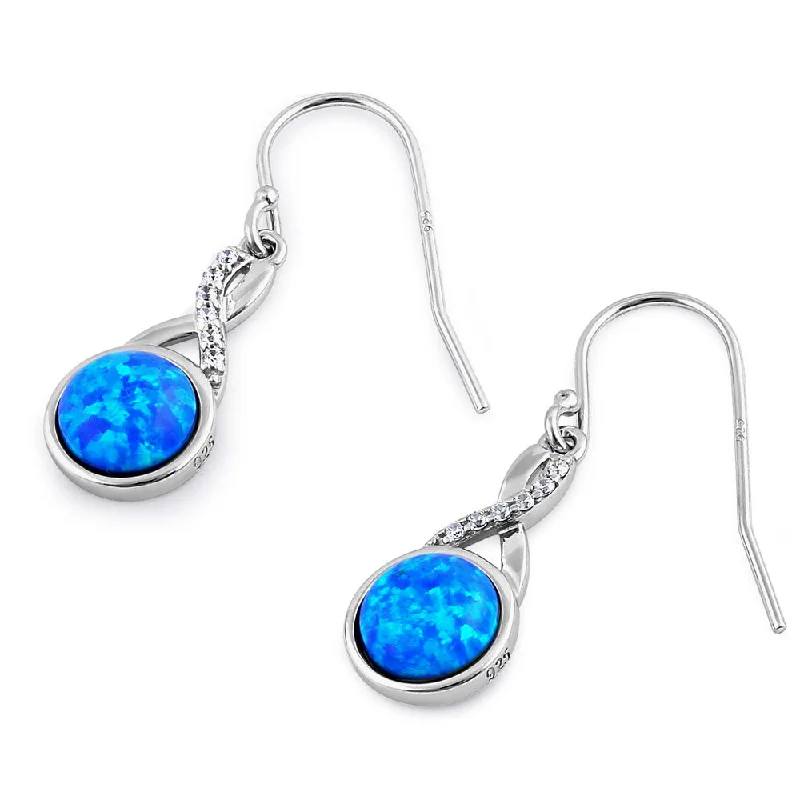 bridal earrings for women -bridal earrings for women -Sterling Silver Blue Lab Opal Semi Sphere CZ Twist Earrings