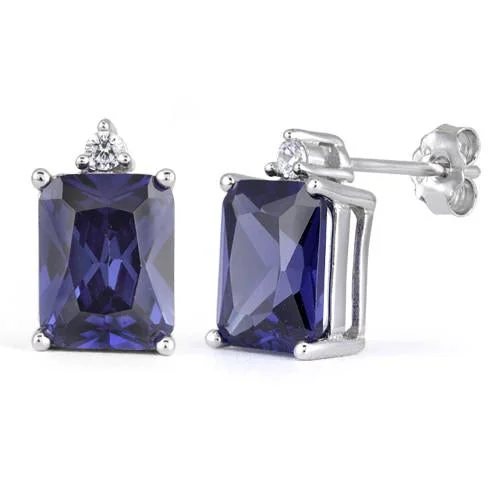 women’s birthstone earrings -women’s birthstone earrings -Sterling Silver Rectangular Tanzanite CZ Earrings