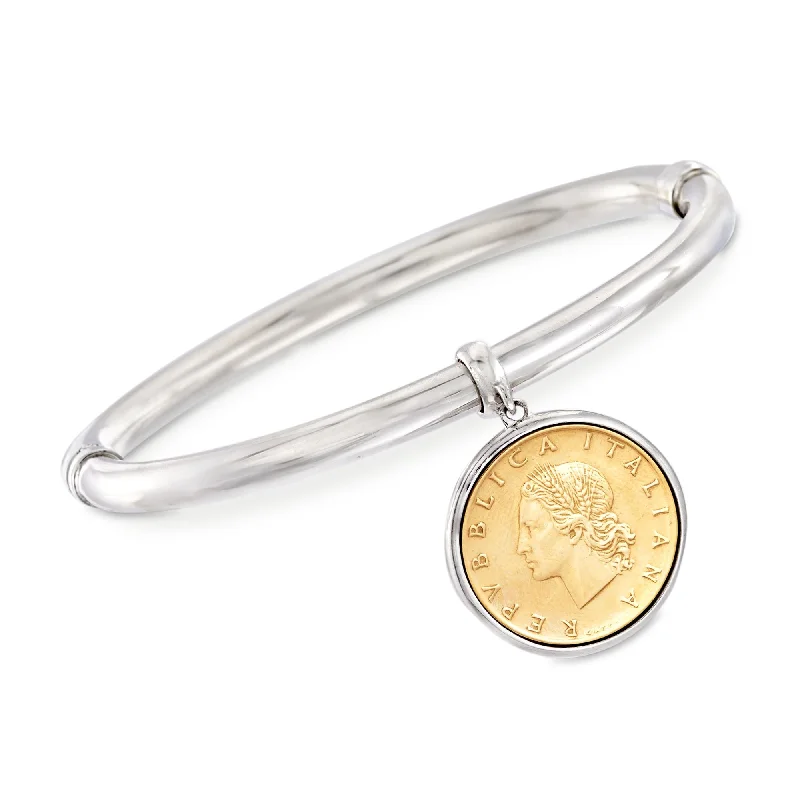 colorful bracelets for women -colorful bracelets for women -Ross-Simons Italian Genuine Lira Coin Charm Bangle Bracelet in Sterling Silver