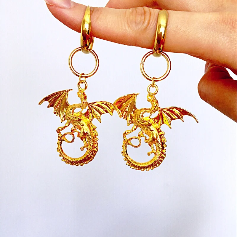 bridal stud earrings -bridal stud earrings -Y2K 2000S 90S STYLE GOLD LARGE DRAGON LARGE HOOP EARRINGS