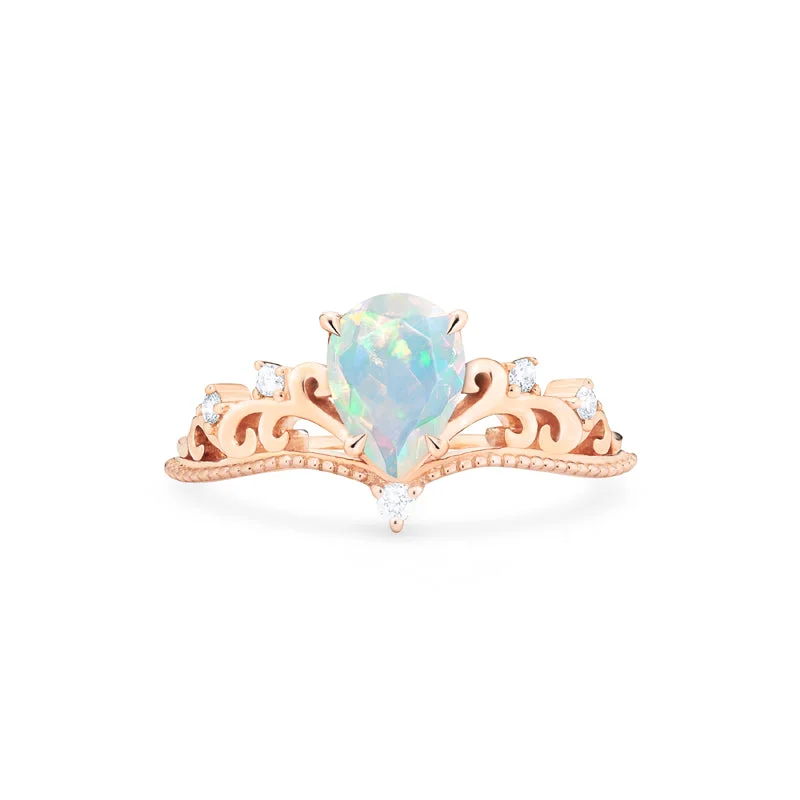 bold engagement rings -bold engagement rings -[Veronica] Vintage Crown Pear Engagement Ring in Opal