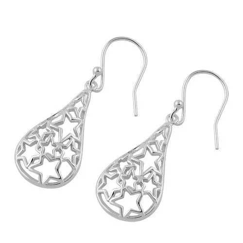 silver dangling earrings -silver dangling earrings -Sterling Silver Star Hook Earrings