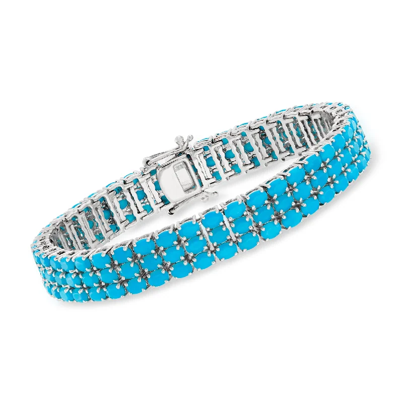 hand-crafted bangles -hand-crafted bangles -Ross-Simons Turquoise 3-Row Tennis Bracelet in Sterling Silver