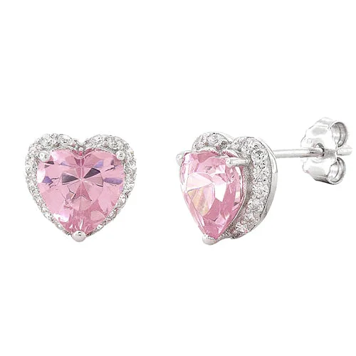 luxury diamond earrings -luxury diamond earrings -Sterling Silver Heart Shape Pink CZ Earrings