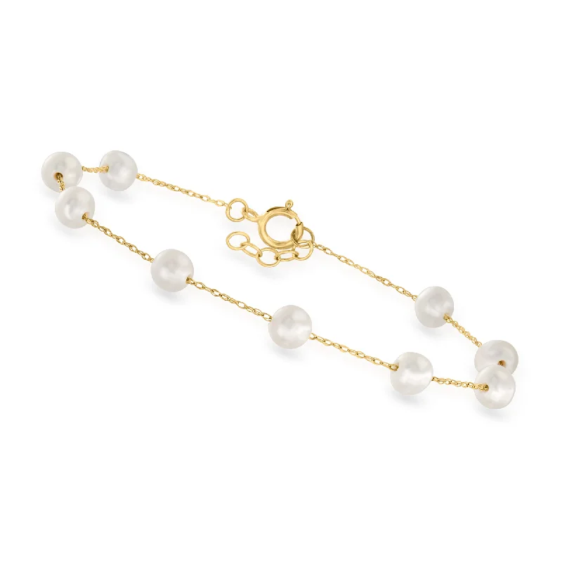 bohemian bracelets for women -bohemian bracelets for women -Canaria 4-5mm Cultured Pearl Station Bracelet in 10kt Yellow Gold