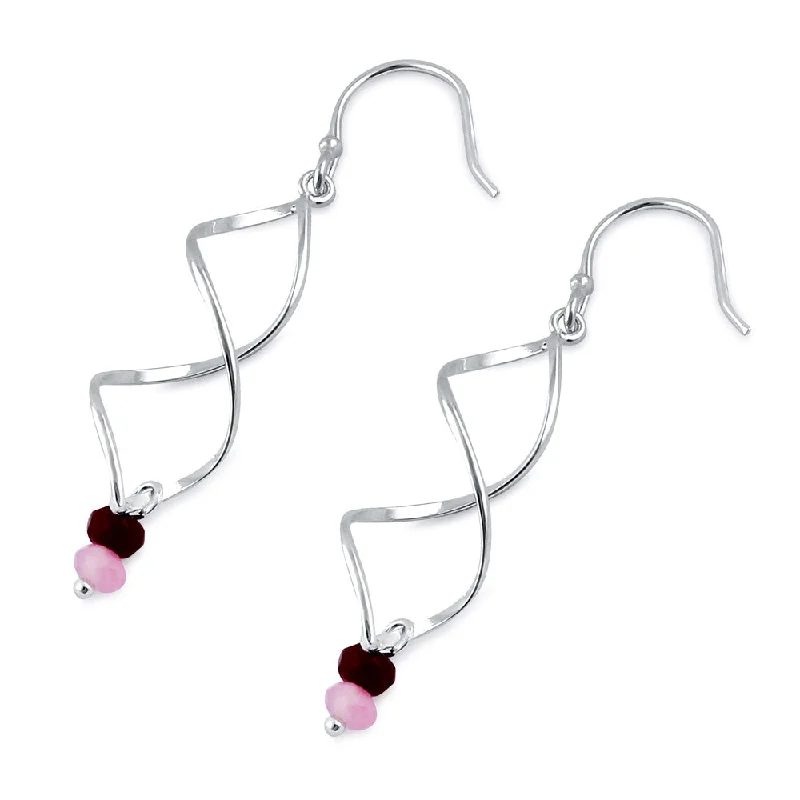 stud earrings for women -stud earrings for women -Sterling Silver Double Twist and Pink and Ruby Bead Earrings