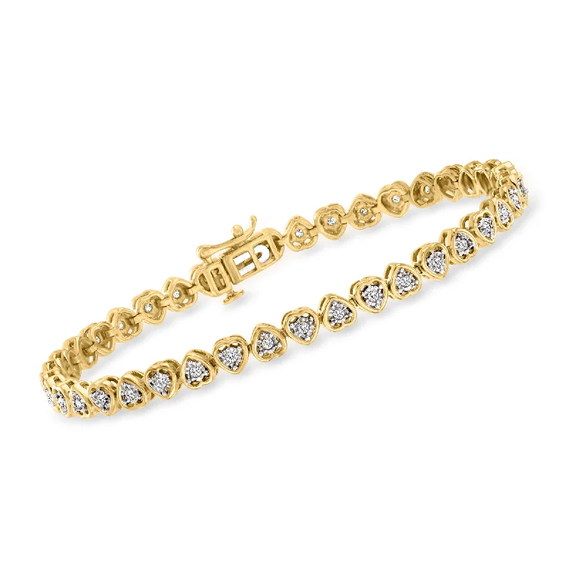 casual bracelets for women -casual bracelets for women -Ross-Simons Diamond Heart Tennis Bracelet in 18kt Gold Over Sterling