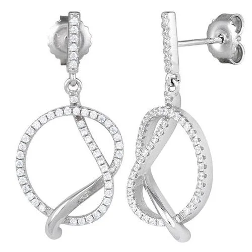 women’s bold earrings -women’s bold earrings -Sterling Silver Big Knot CZ Dangle Earrings