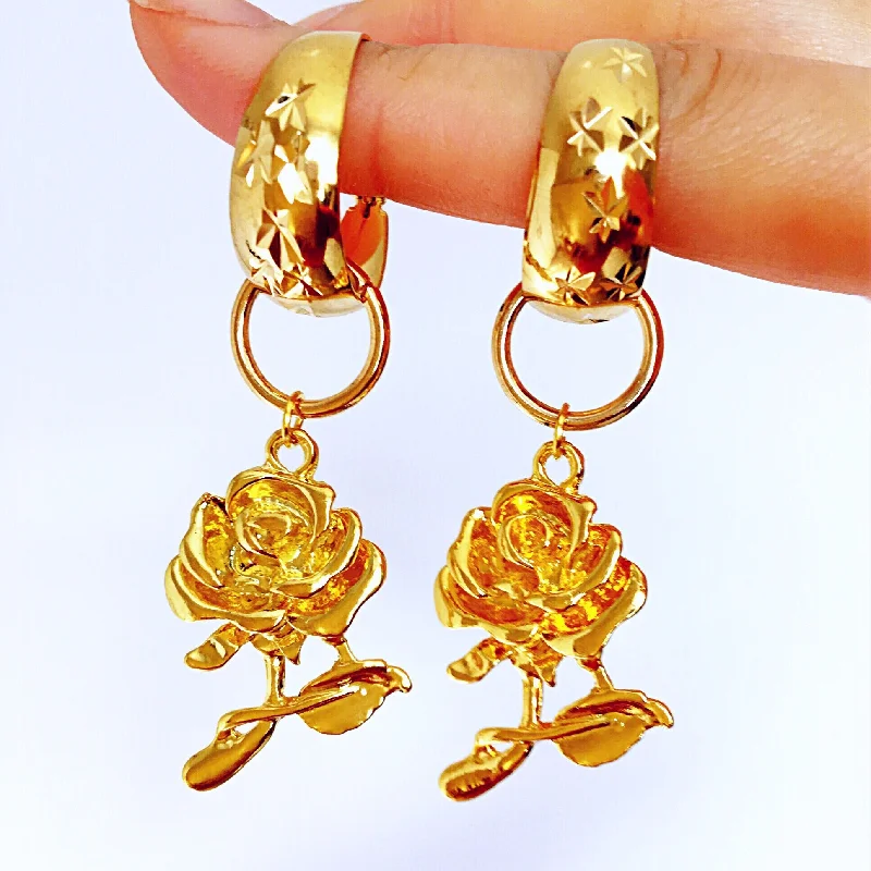 bold earrings for women -bold earrings for women -Y2K 2000S 90S STYLE GOLD CHUNKY HOOP ROSE EARRINGS