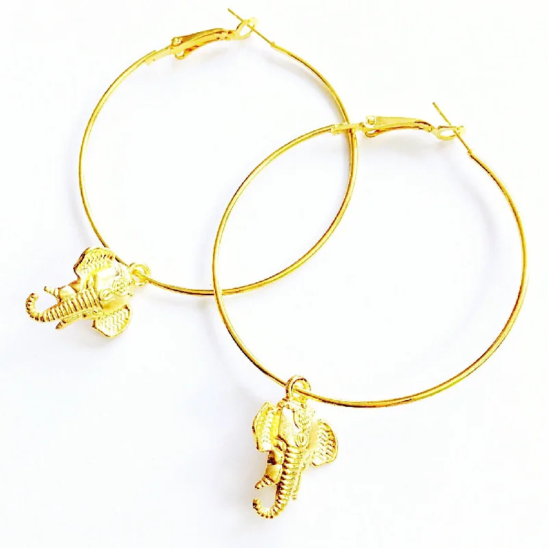 handmade earrings for women -handmade earrings for women -GOLD ELEPHANT LARGE HOOP EARRINGS